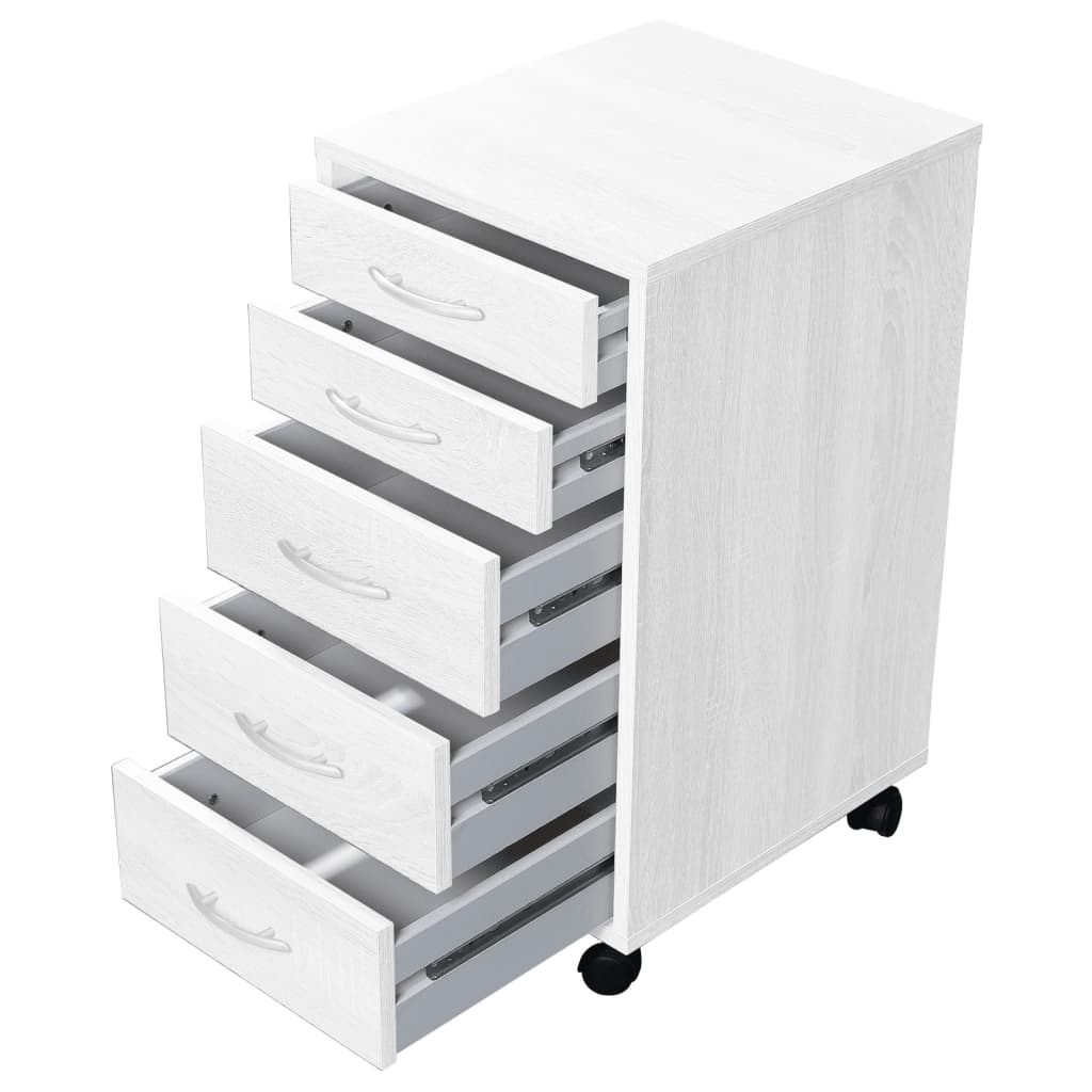 FMD Mobile filing cabinet with 5 white drawers