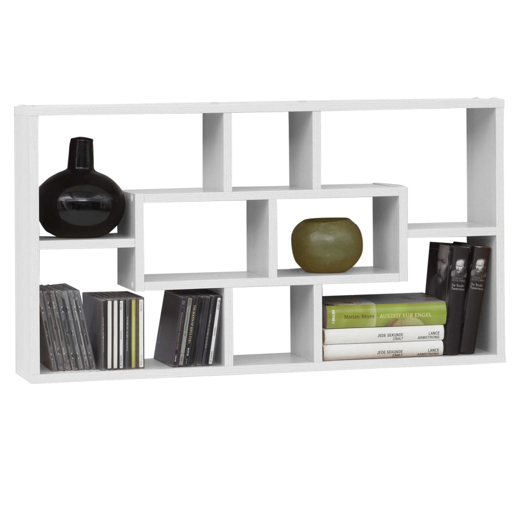 FMD rectangular wall shelf with 8 white compartments