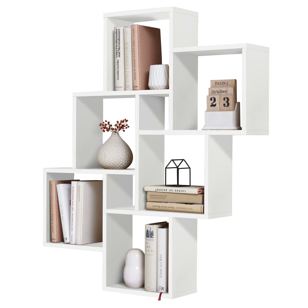 FMD Wall shelf with 8 white compartments