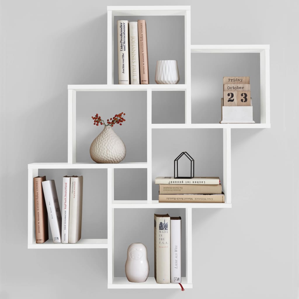 FMD Wall shelf with 8 white compartments