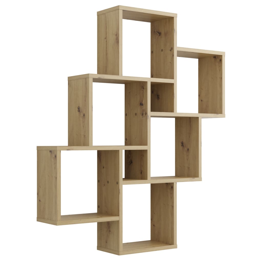 FMD Wall shelf with 8 artisanal oak compartments