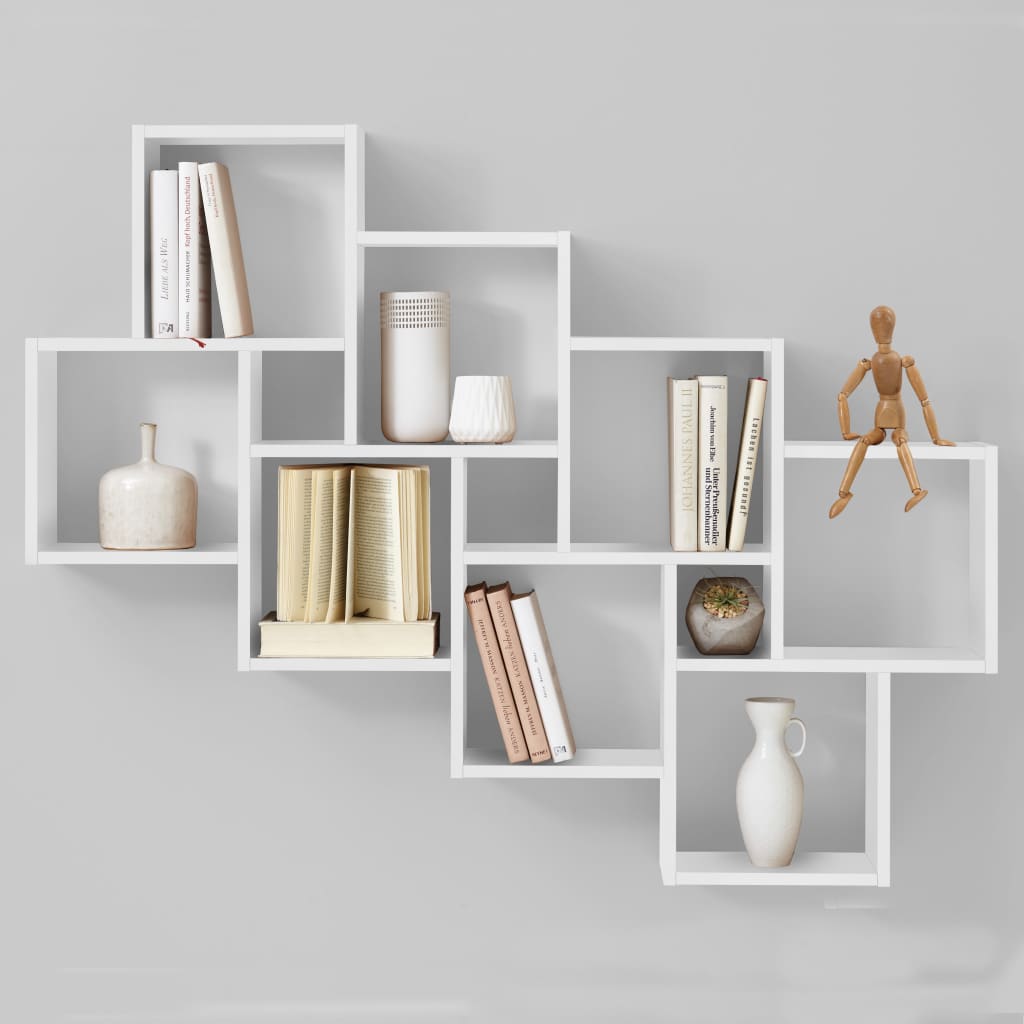 FMD Wall shelf with 11 white compartments
