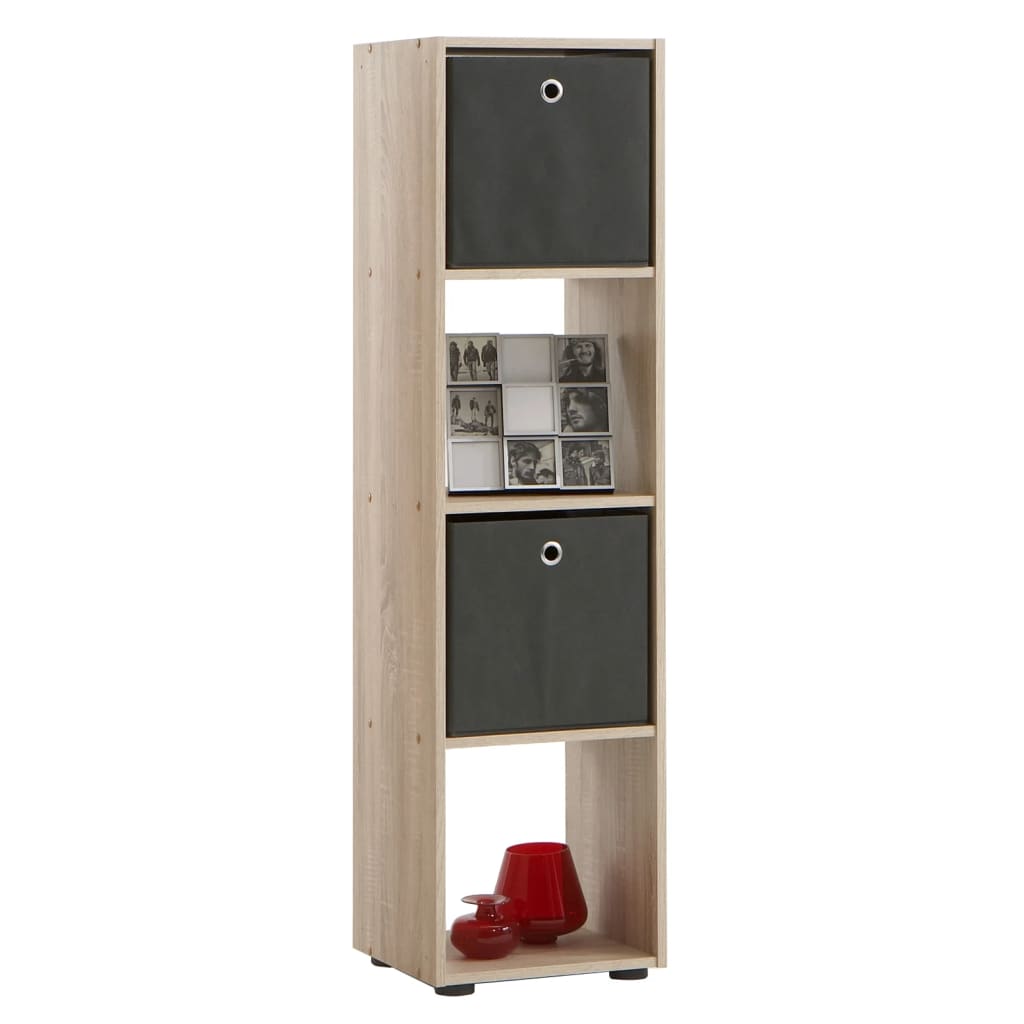 FMD standing shelf with 4 oak color compartments