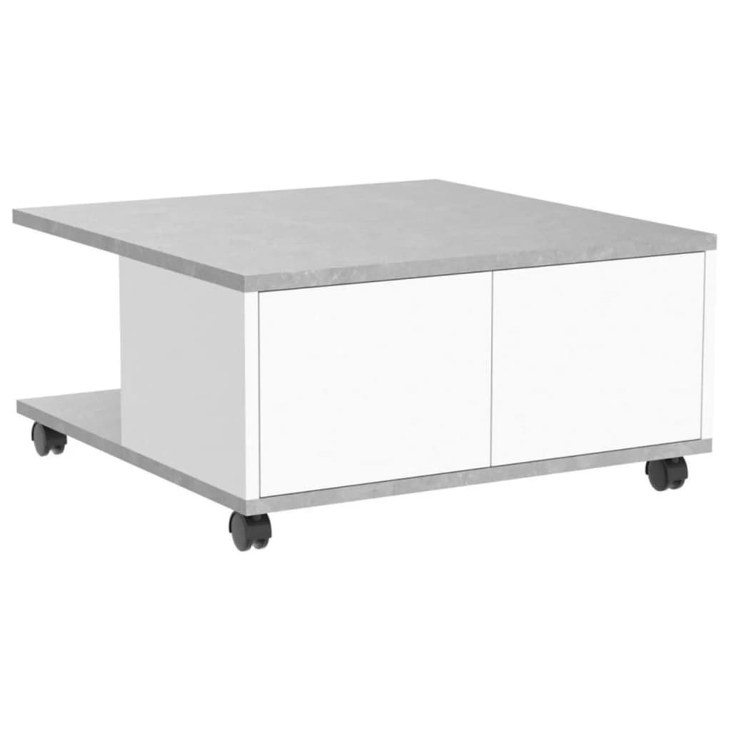 FMD Mobile coffee table 70x70x35.5 cm Concrete and shiny white