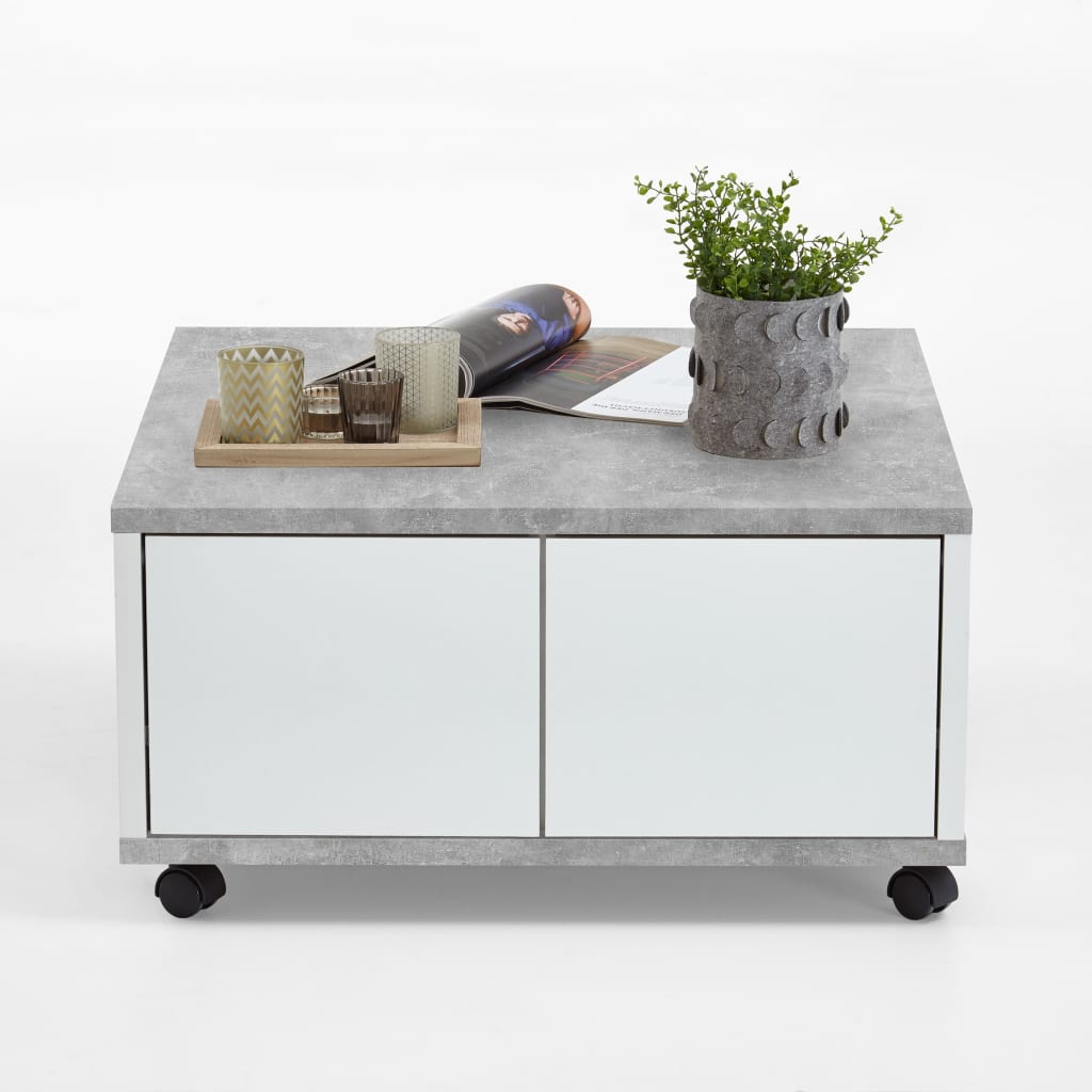 FMD Mobile coffee table 70x70x35.5 cm Concrete and shiny white