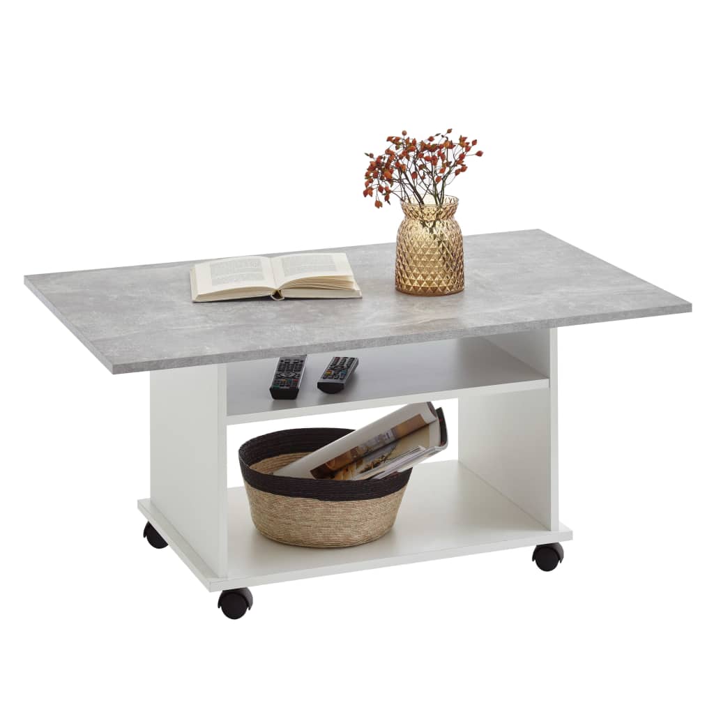 FMD Tavolino con rotelle Grigio cemento e bianco