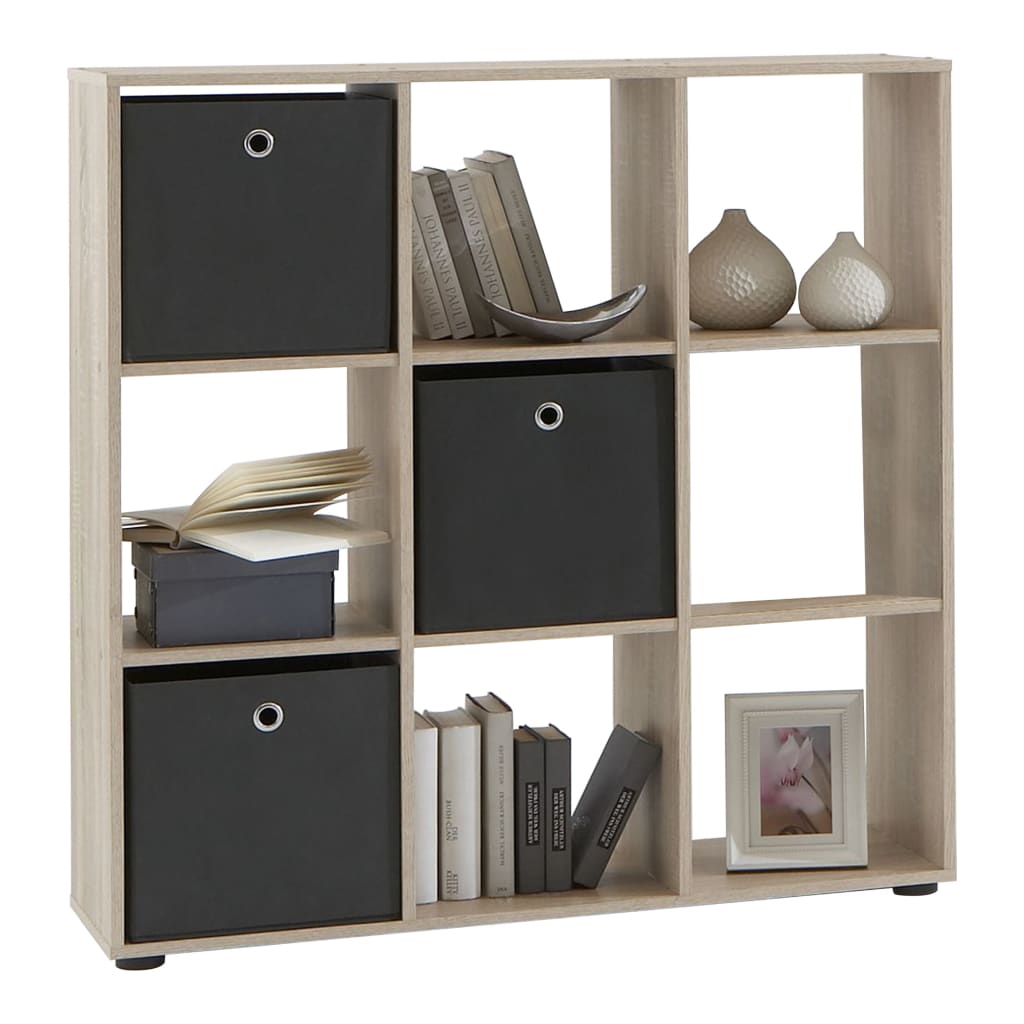 FMD standing shelf with 9 oak compartments
