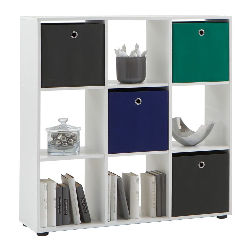 FMD standing shelf with 9 white compartments