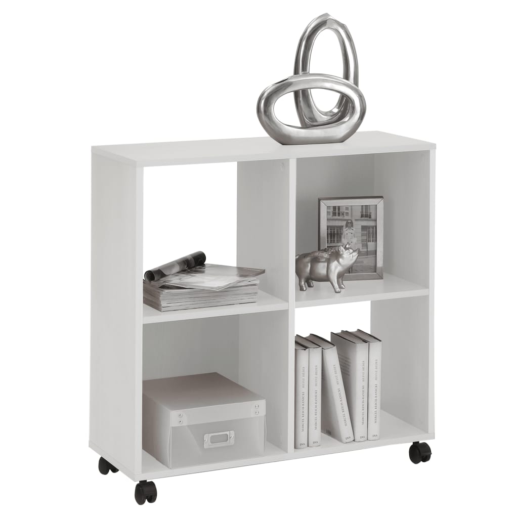 FMD shelf on swivel casters with 4 white compartments