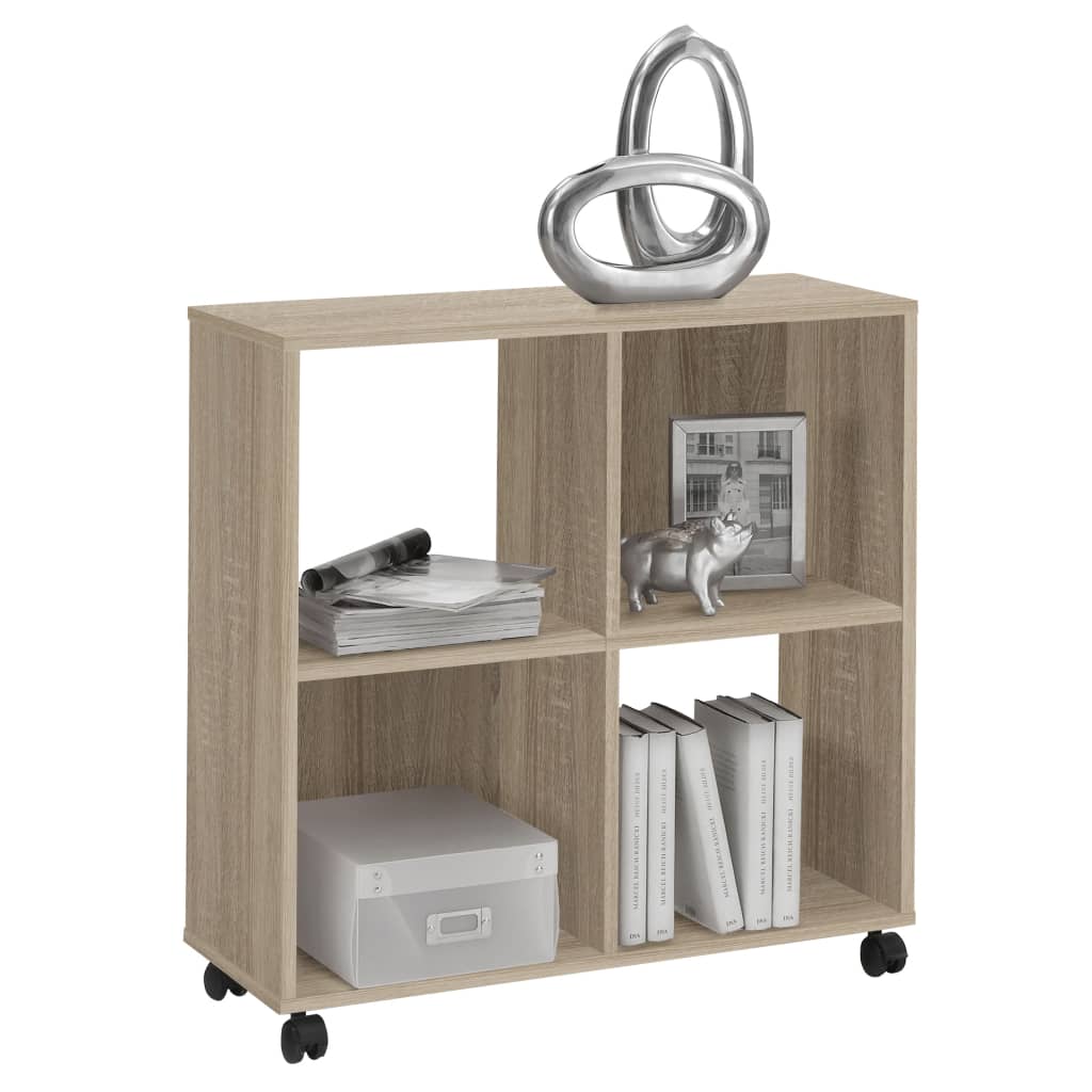 FMD shelf on swivel casters with 4 oak compartments