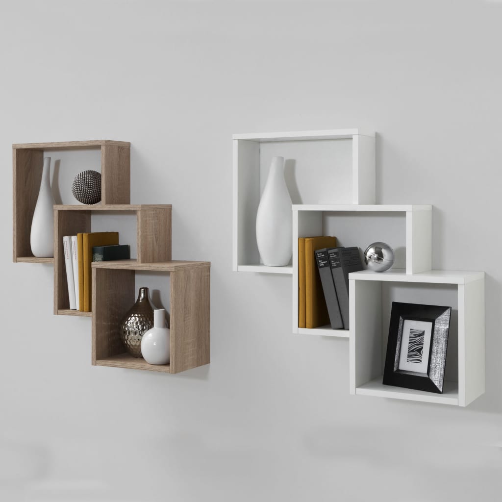FMD Wall shelf with 3 white compartments