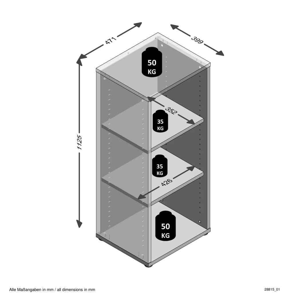 FMD Storage shelf with 3 compartments 47.1x39.9x112.5 cm white