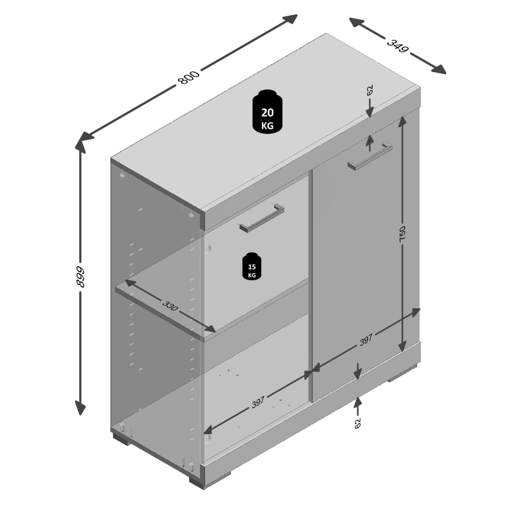 Cabinet FMD con 2 porte 80 x 34,9 x 89,9 cm bianco e cemento