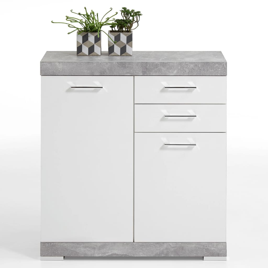 Cabinet FMD con 2 porte e 2 cassetti 80x34.9x89,9 cm in cemento e bianco