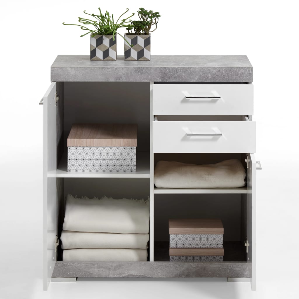 FMD Cabinet with 2 doors and 2 drawers 80x34.9x89.9 cm concrete and white