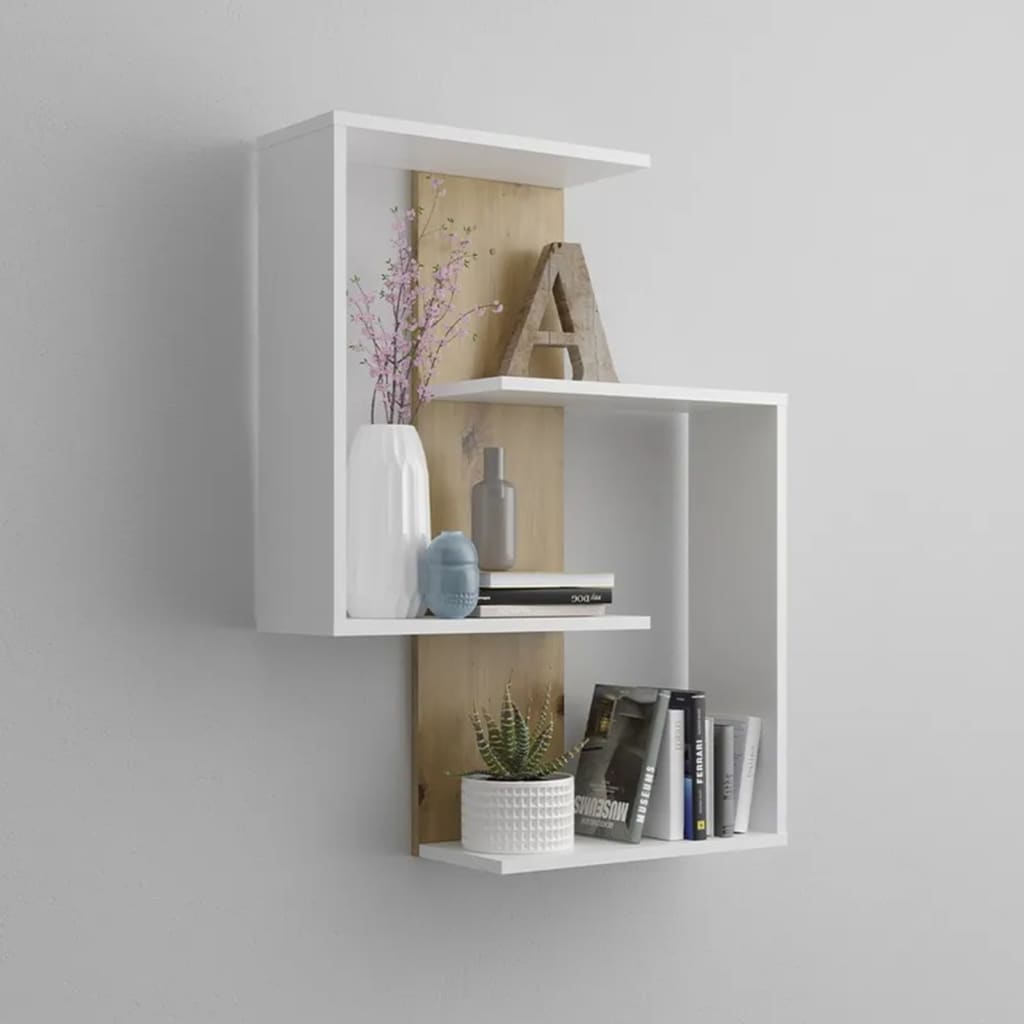 FMD Inverted wall shelf white handcrafted oak