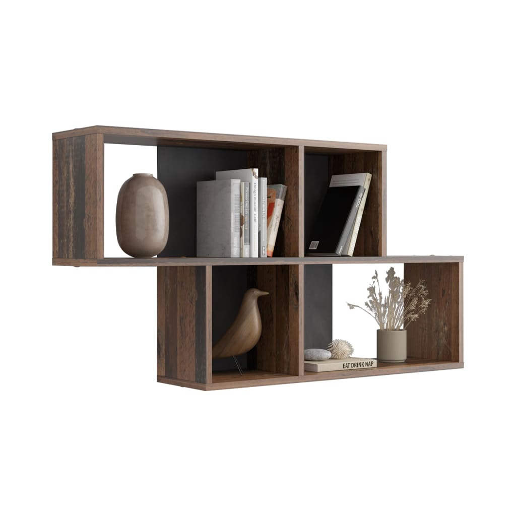 FMD Wall shelf with 4 dark style anthracite style compartments