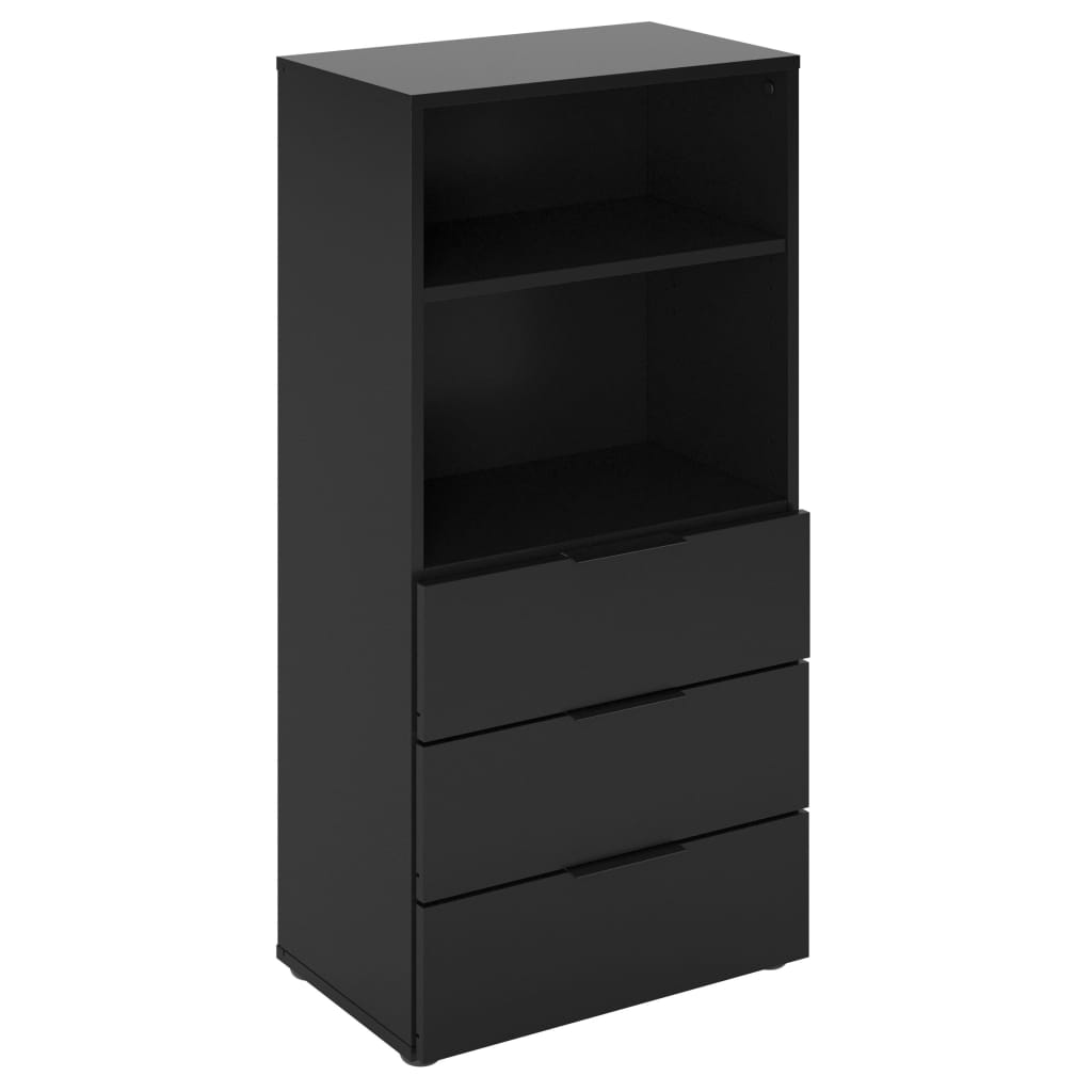 FMD Convenient with 3 drawers and black open shelf