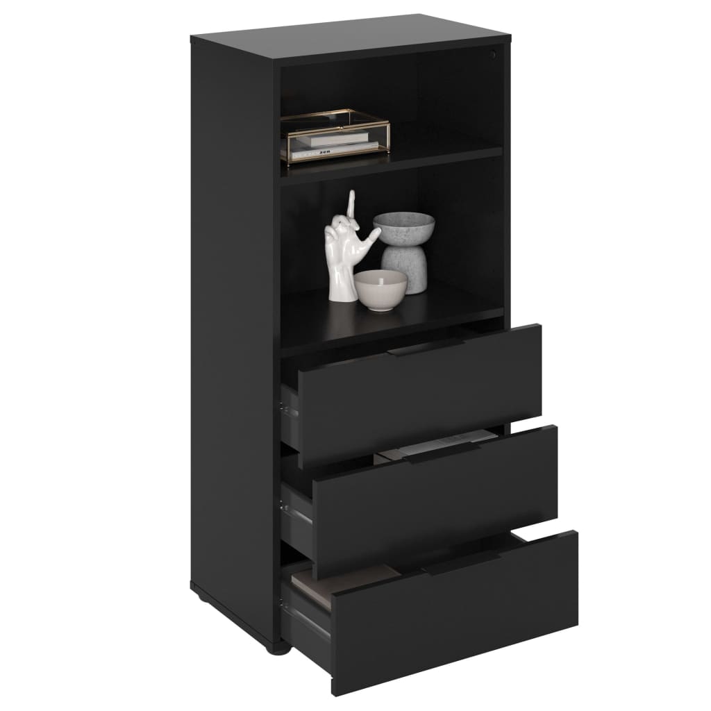 FMD Convenient with 3 drawers and black open shelf