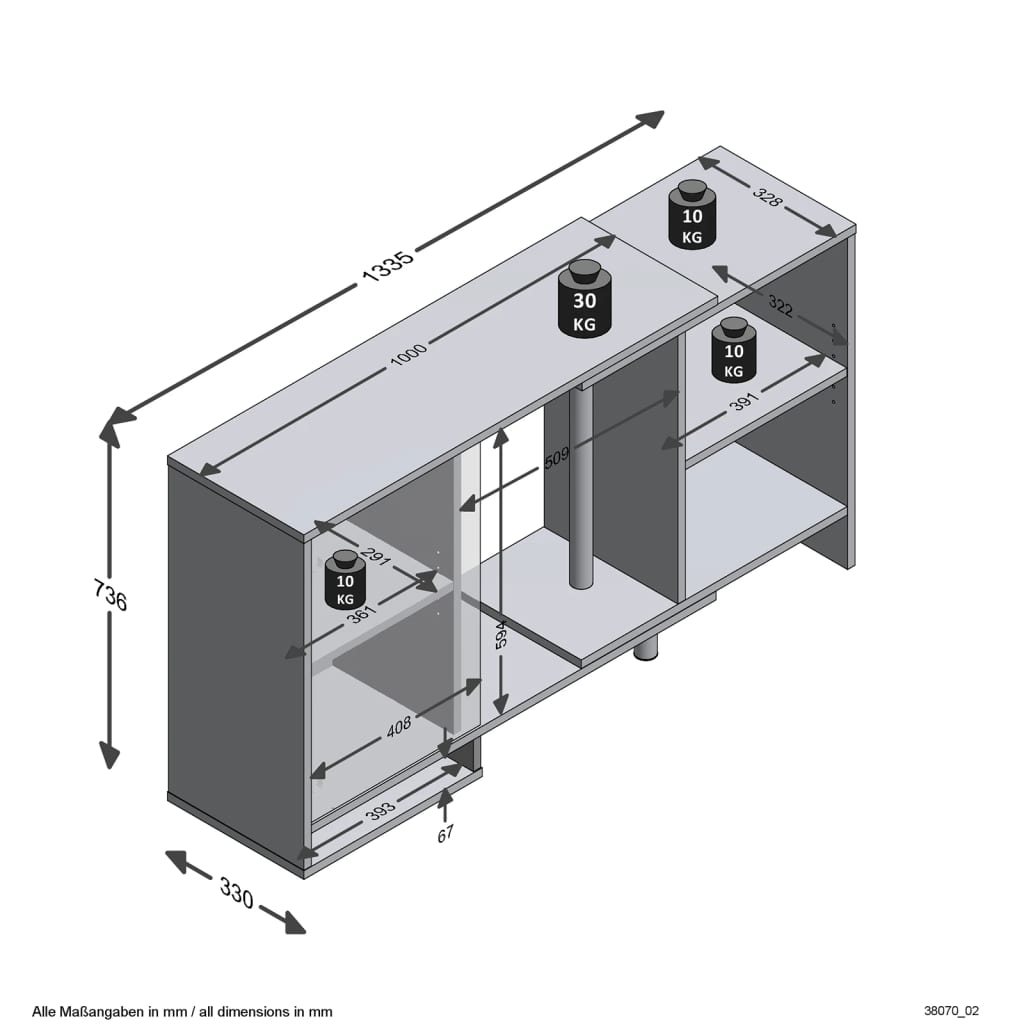 FMD Angle modular storage unit with white open shelf
