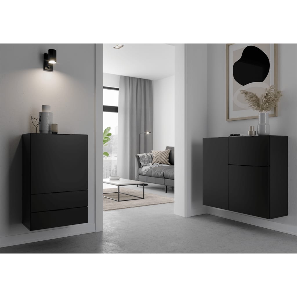 FMD Convenient with drawer and doors 89.1x31.7x81.3 cm black