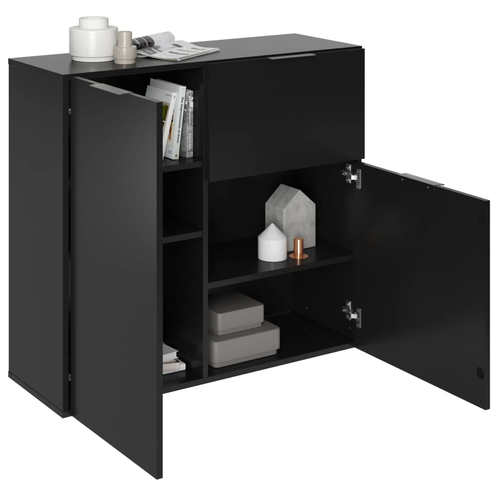 FMD Convenient with drawer and doors 89.1x31.7x81.3 cm black