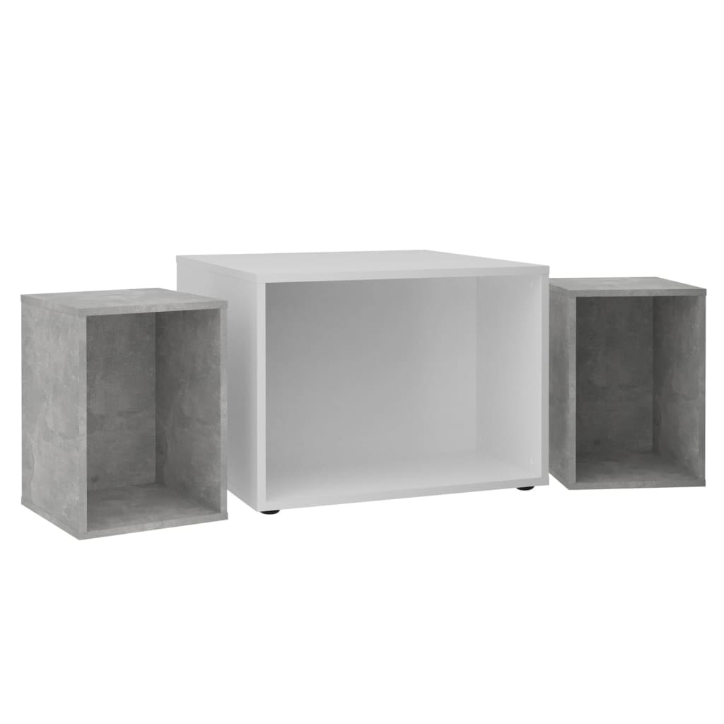 Tavolino FMD con 2 tavoli ausiliari 67.5x67.5x50 cm bianco e cemento