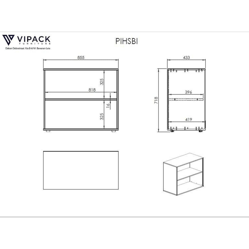 Vipack Library 2 levels Pino Wood White