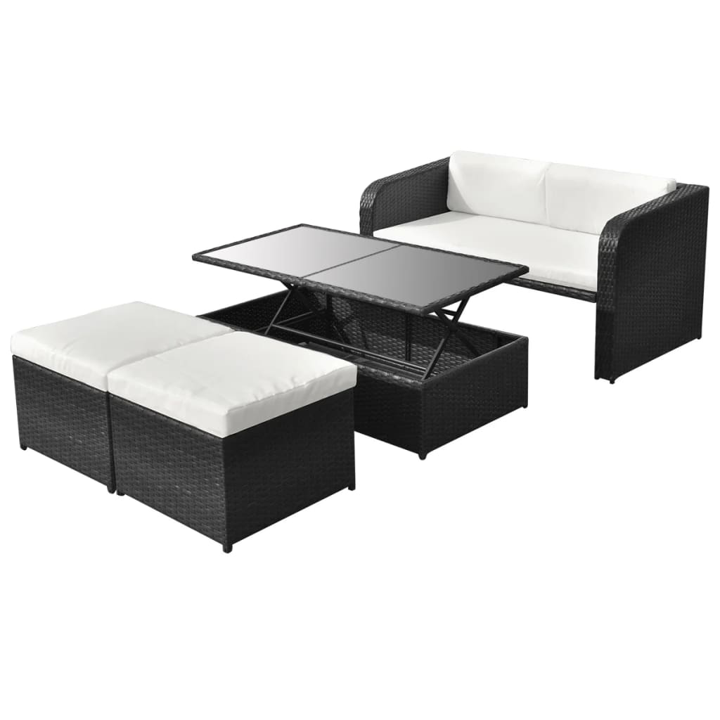 4 pcs garden furniture with black braided resin cushions