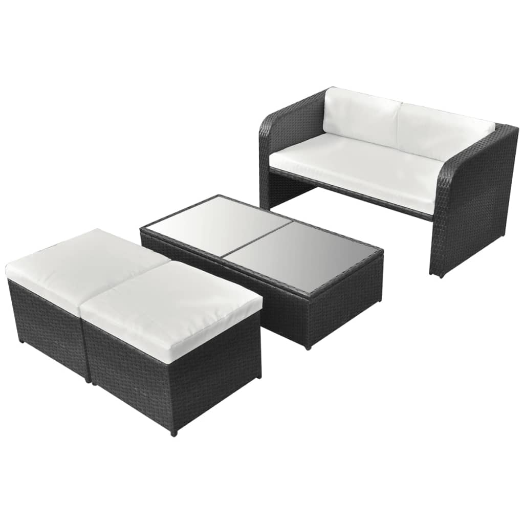 4 pcs garden furniture with black braided resin cushions