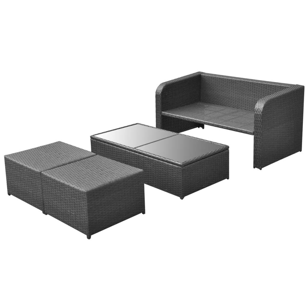 4 pcs garden furniture with black braided resin cushions