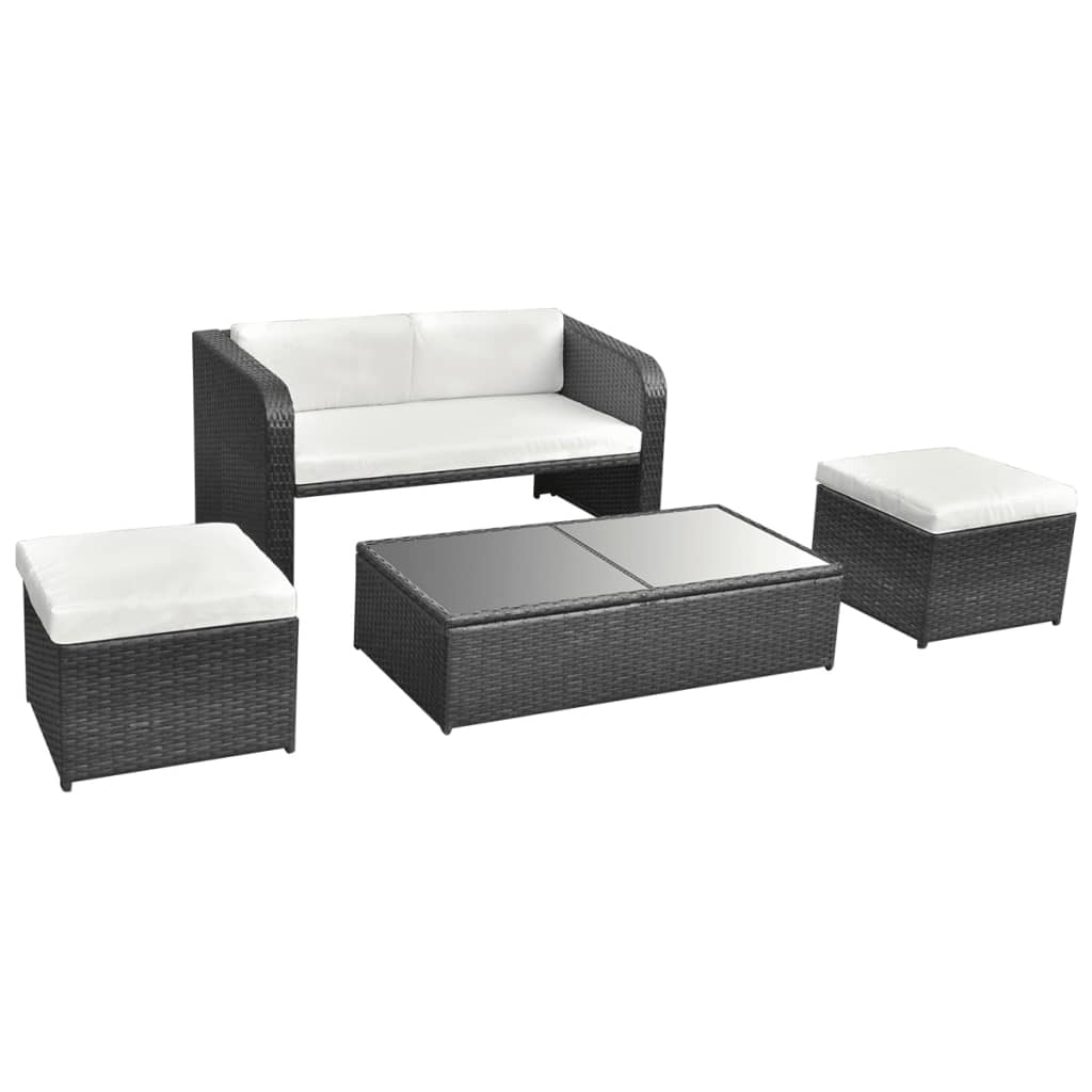 4 pcs garden furniture with black braided resin cushions