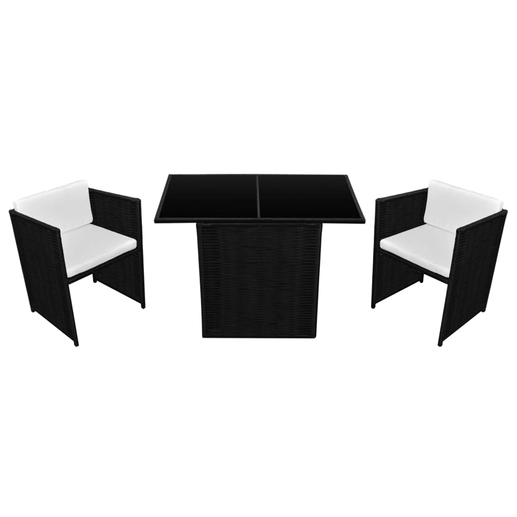 Mobilier de bistro 3 pcs avec coussins Résine tressée Noir