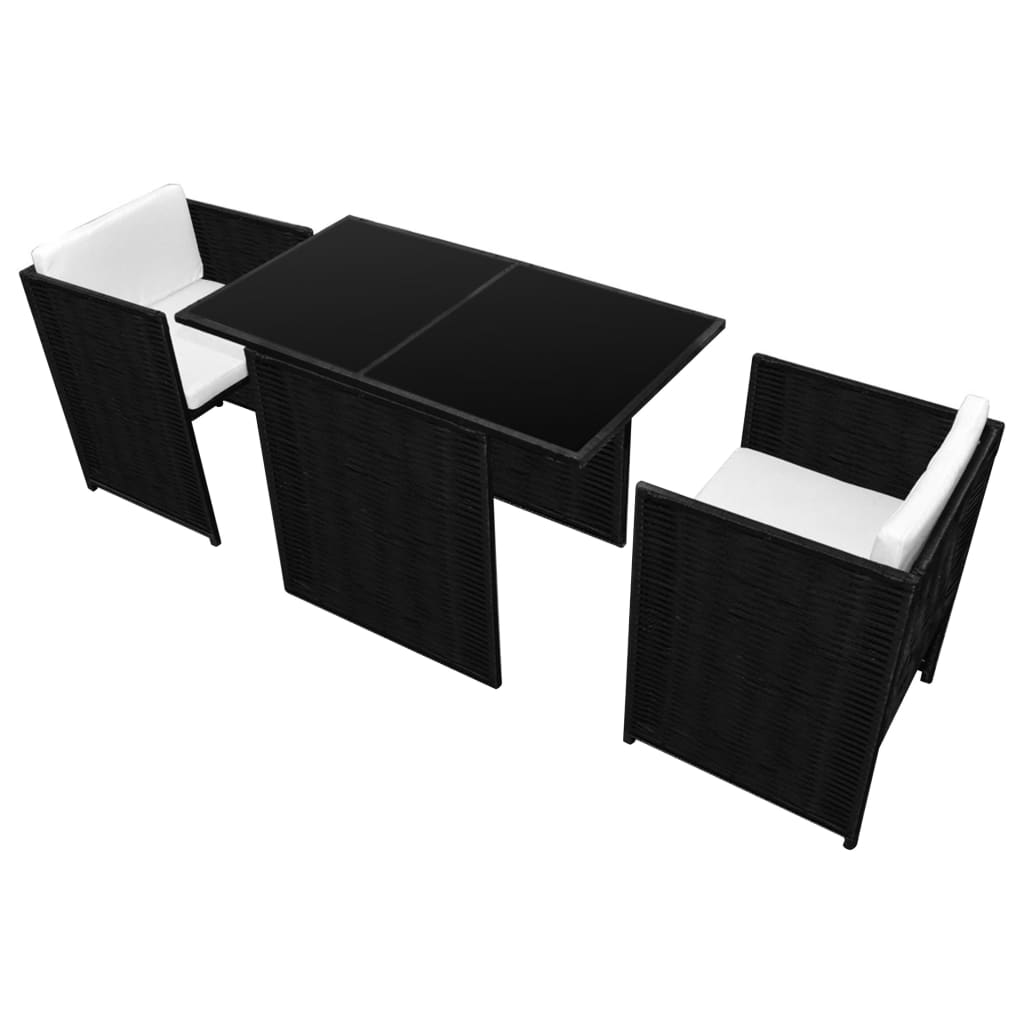 Mobilier de bistro 3 pcs avec coussins Résine tressée Noir