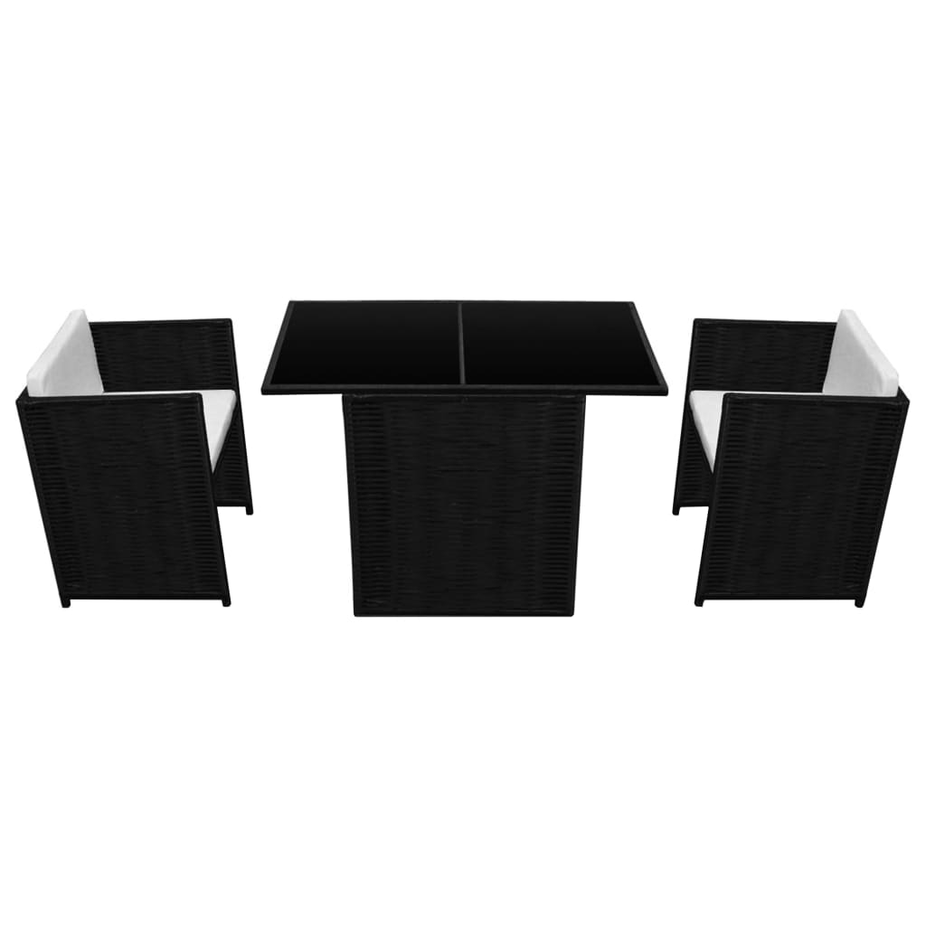 Mobilier de bistro 3 pcs avec coussins Résine tressée Noir