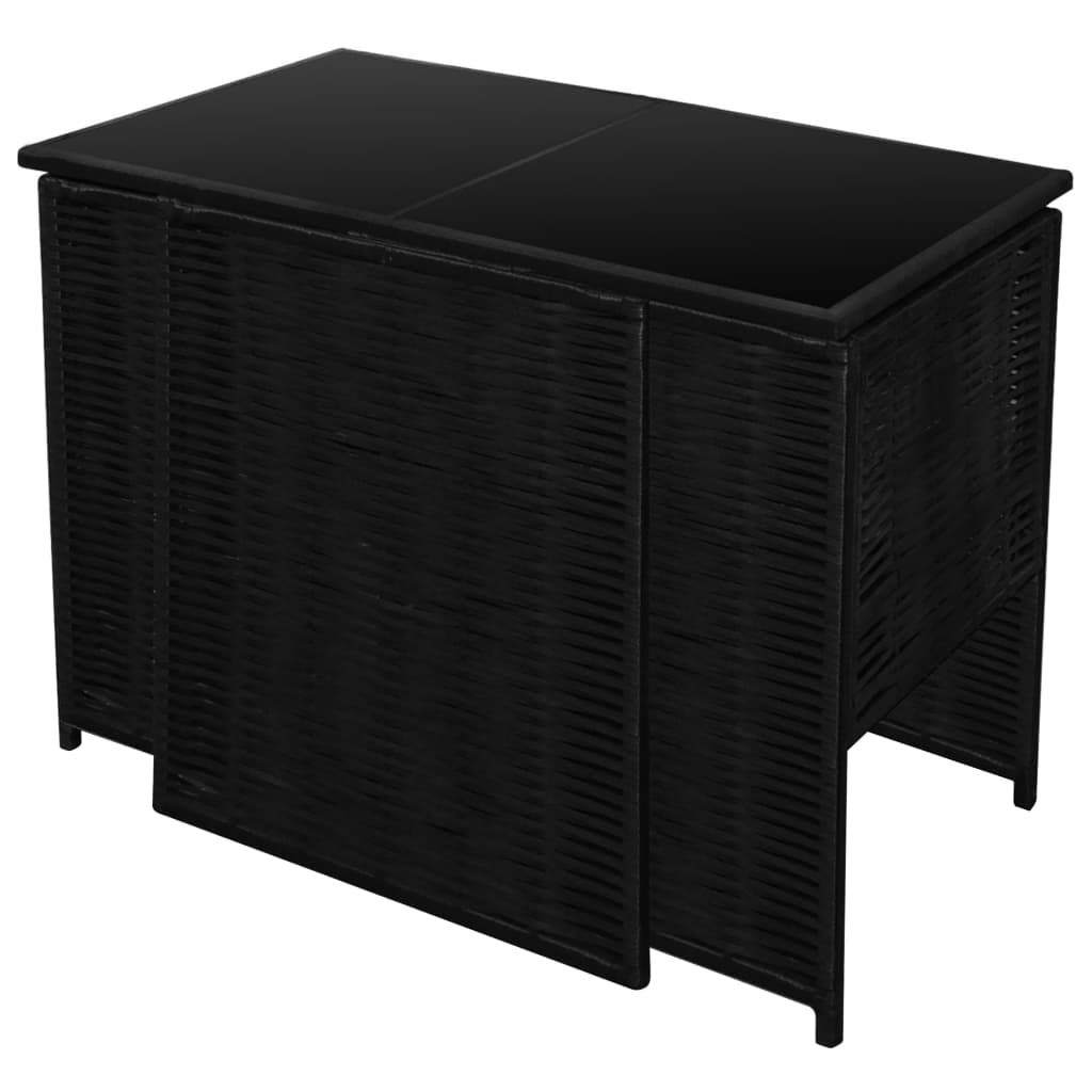 Mobilier de bistro 3 pcs avec coussins Résine tressée Noir