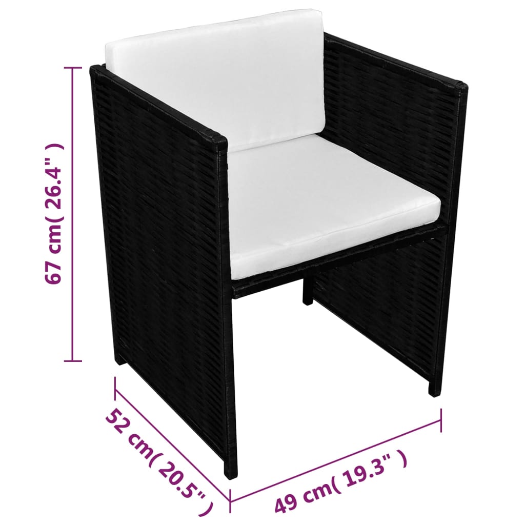 Mobilier de bistro 3 pcs avec coussins Résine tressée Noir