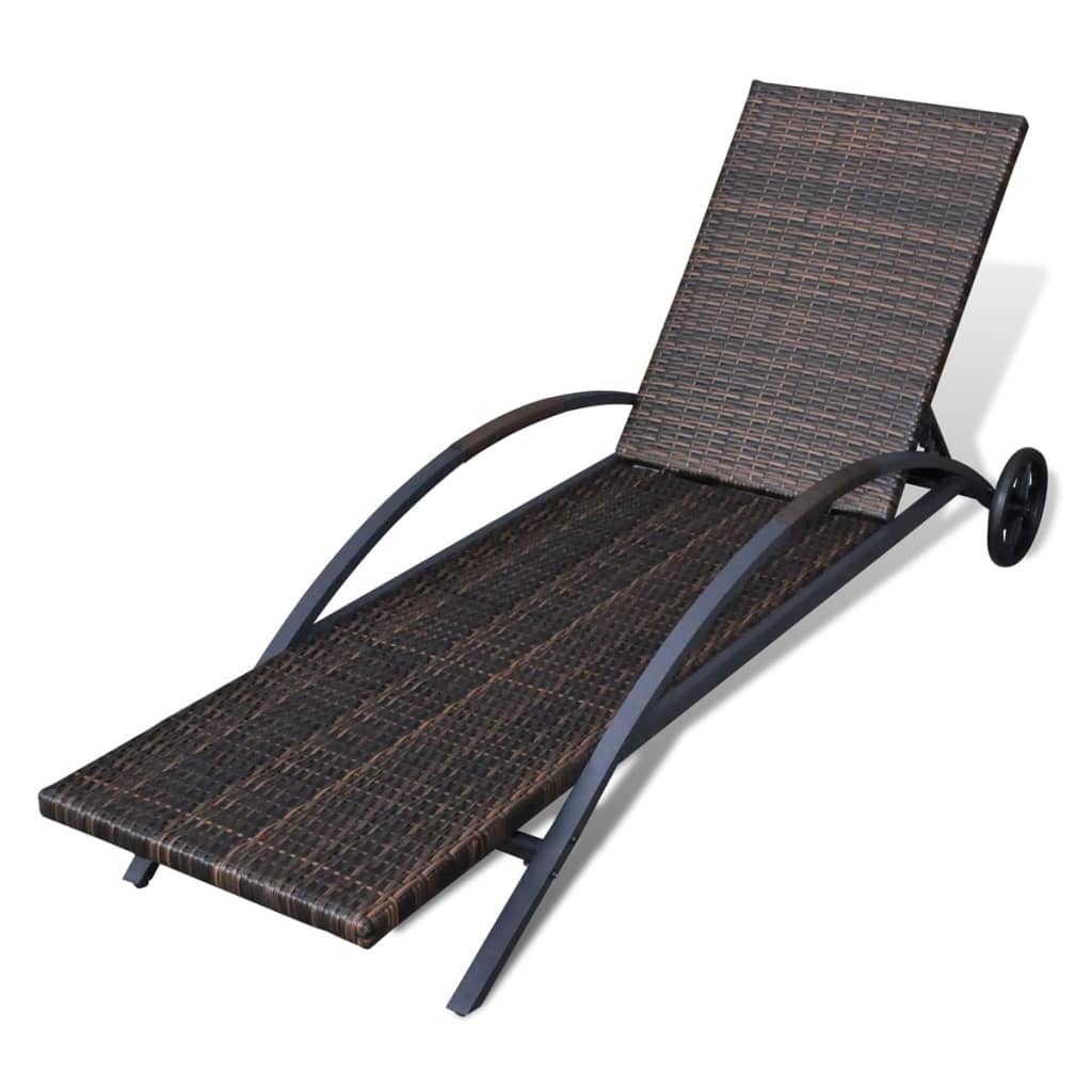 Long chair with cushion and brown braided resin wheels