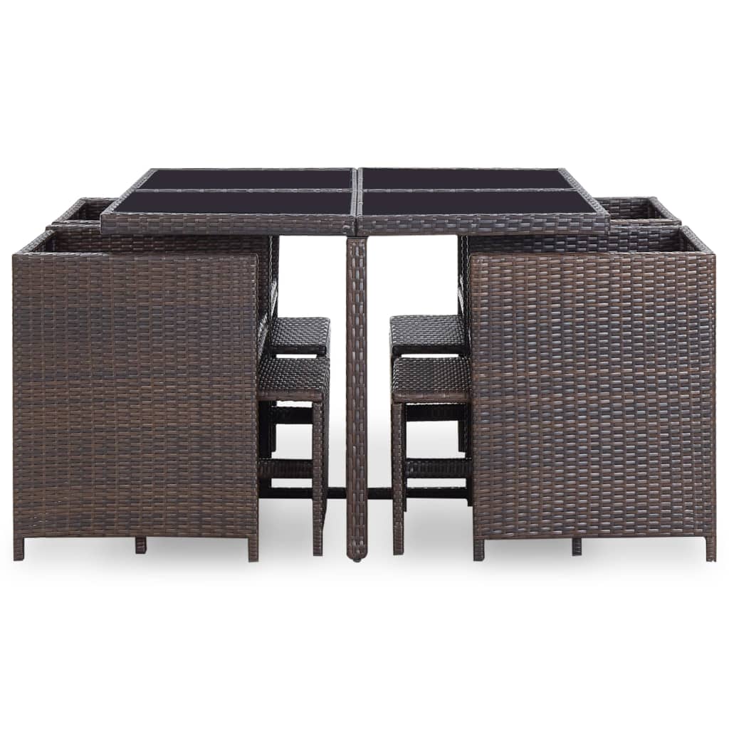 Built -in garden furniture and cushions 9 pcs brown rattan