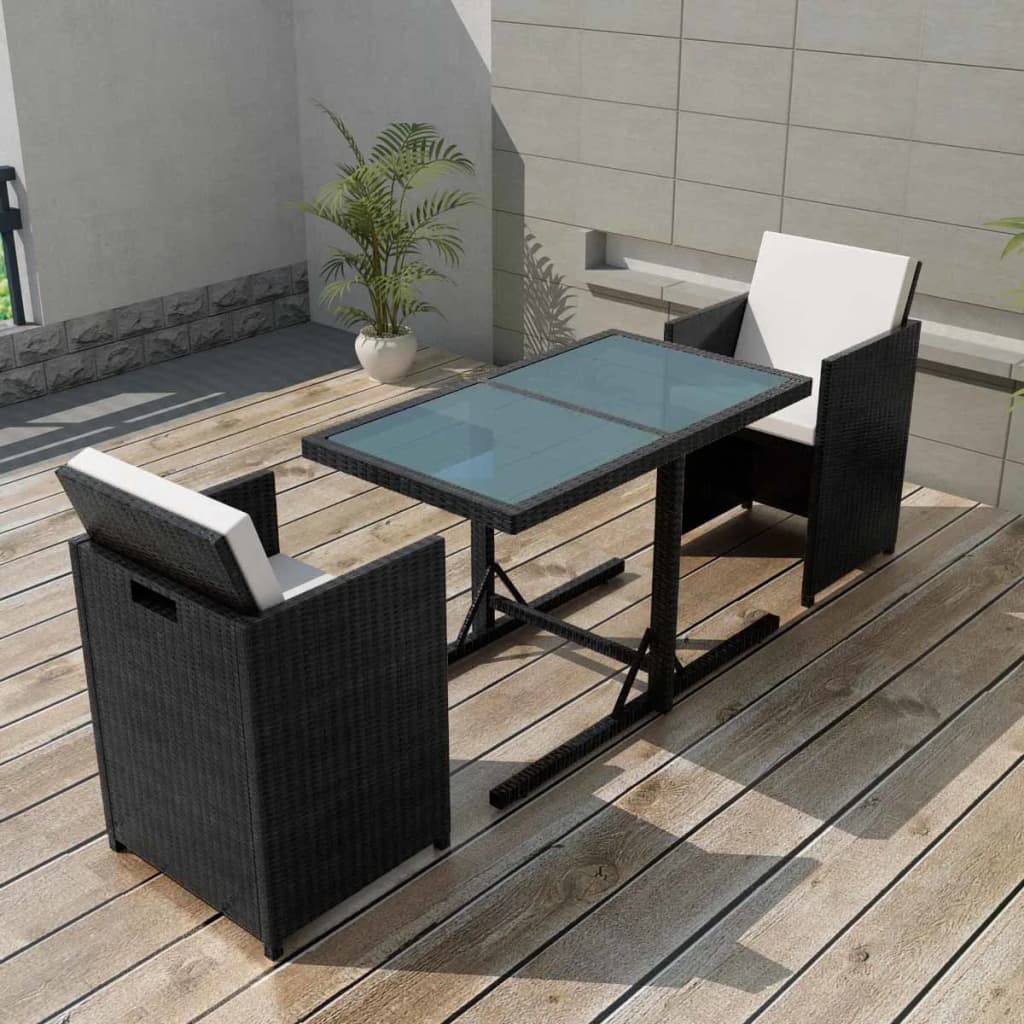 3pcs built -in garden furniture and black braided resin cushion