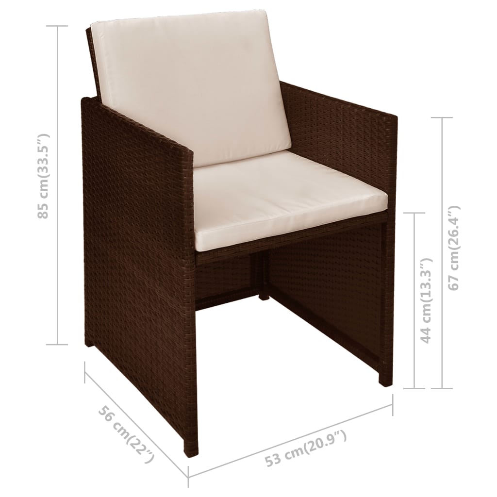 Built -in garden furniture 3 pcs and brown rattan cushions