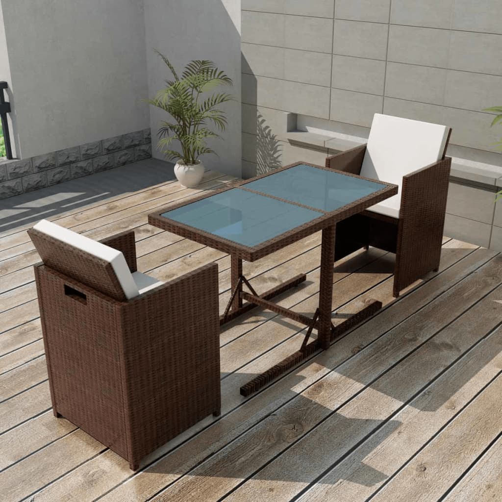 Built -in garden furniture 3 pcs and brown rattan cushions