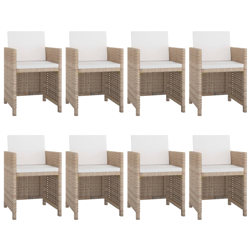 Mobili da giardino con cuscini 9 pz. Resina intrecciata beige