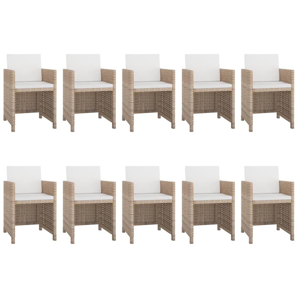 Mobili da giardino con cuscini 11 pz. Resina intrecciata beige