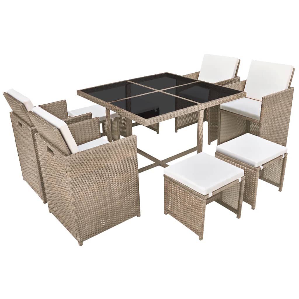 Salon de jardin encastrable avec coussins 9 pcs Rotin Beige