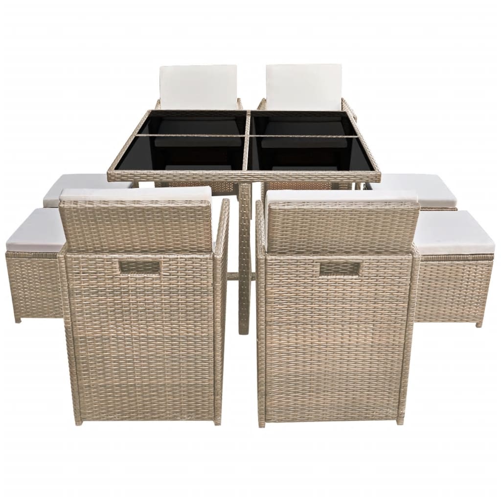 Mobile da giardino da incasso con 9 cuscini in rattan beige