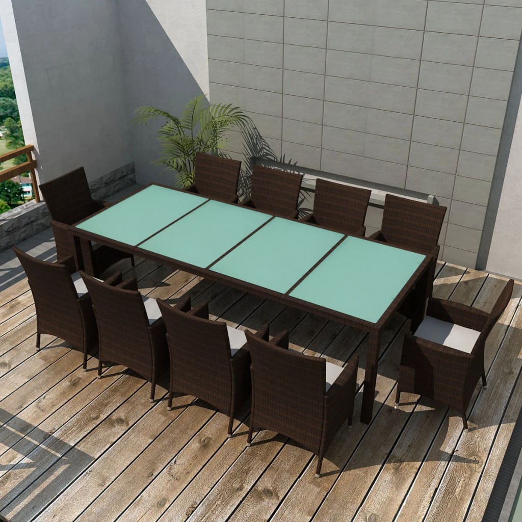 Garden furniture 11 pcs with brown braided resin cushions