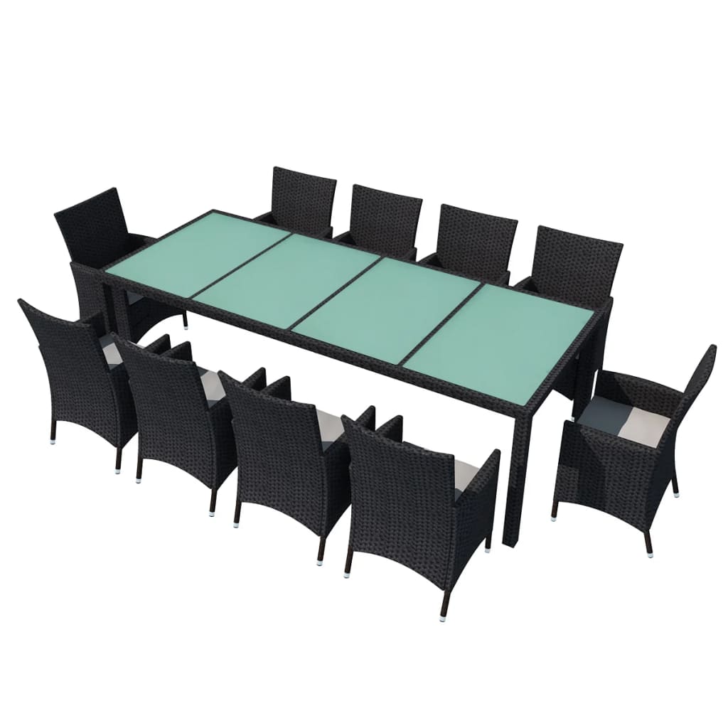 Garden furniture 11 pcs with black braided resin cushions