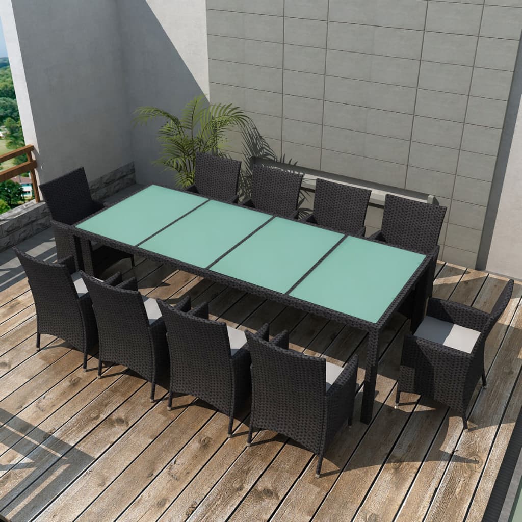 Garden furniture 11 pcs with black braided resin cushions