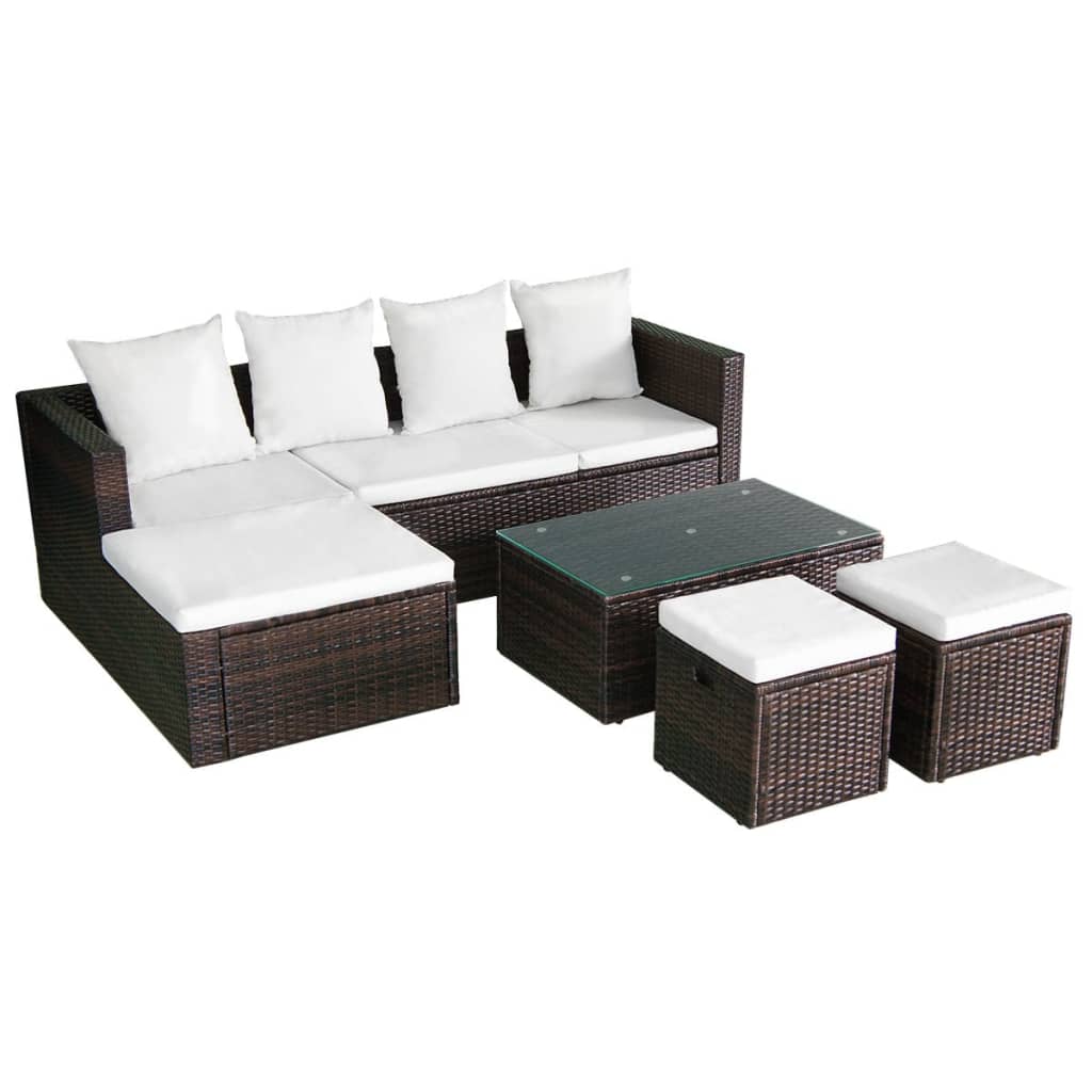 4 pcs garden furniture with brown braided resin cushions